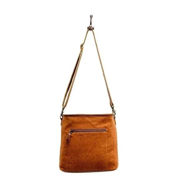 Myra Bag Handmade Luzy Shoulder Bag Upcycled Canvas & Cowhide Leather - Picture 5 of 8